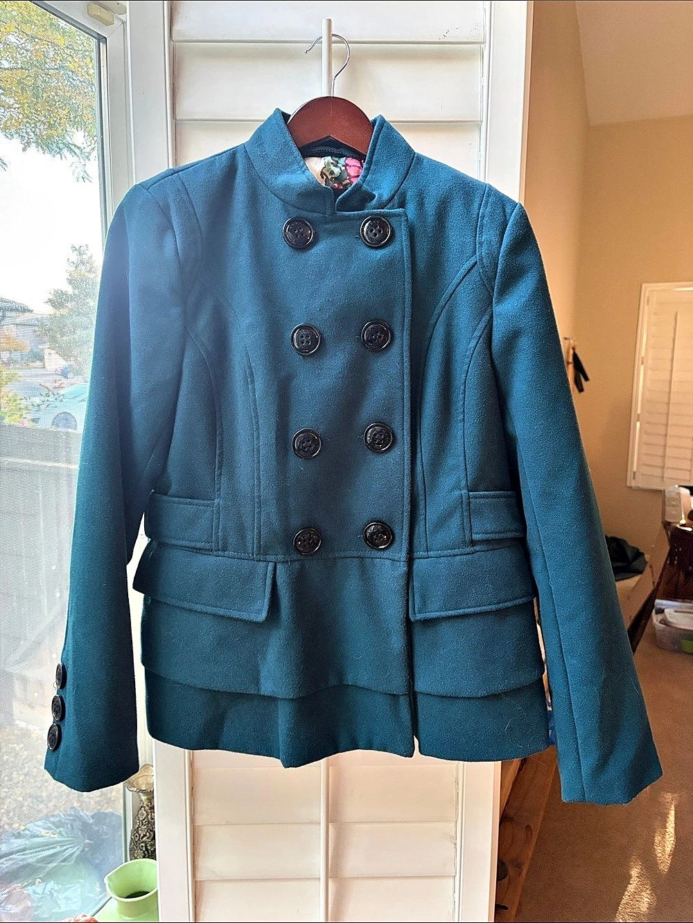 Steve Madden Double-Breasted Blue Pea Coat Size Large Like New